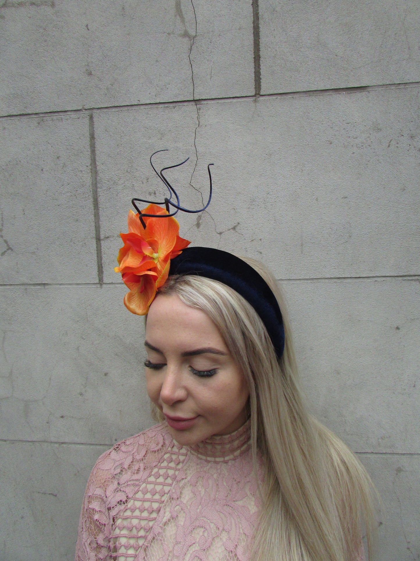 Orange & Navy Blue Orchid Fascinator Headband
