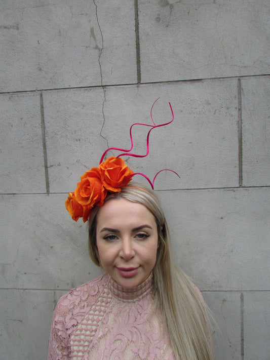 Orange & Pink Rose Statement Headband