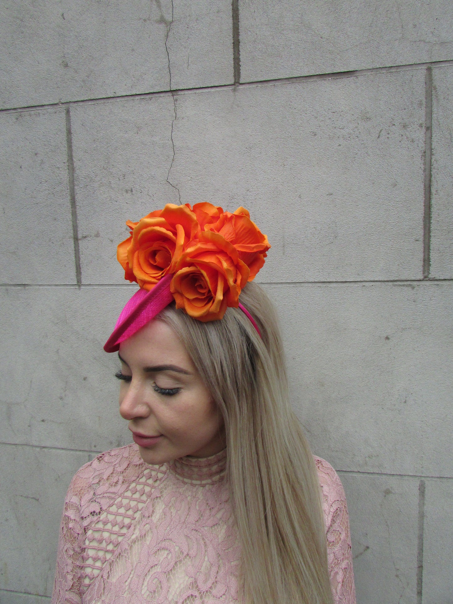 Orange & Pink Rose Fascinator Disc Hat