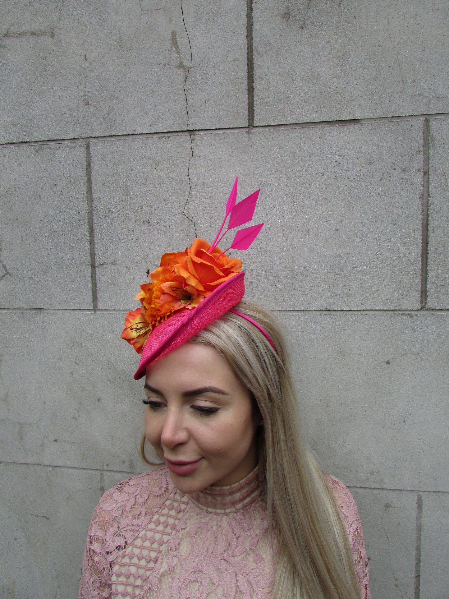 Orange & Pink Lily Fascinator Disc Hat