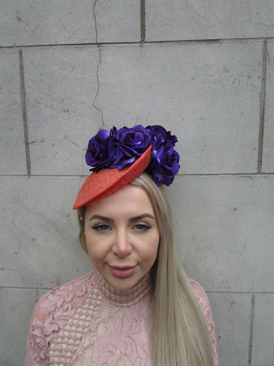 Orange & Purple Flower Fascinator Disc Hat