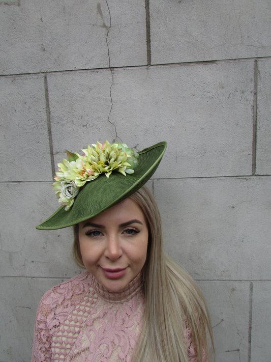 Olive & Chartreuse Flower Teardrop Hat
