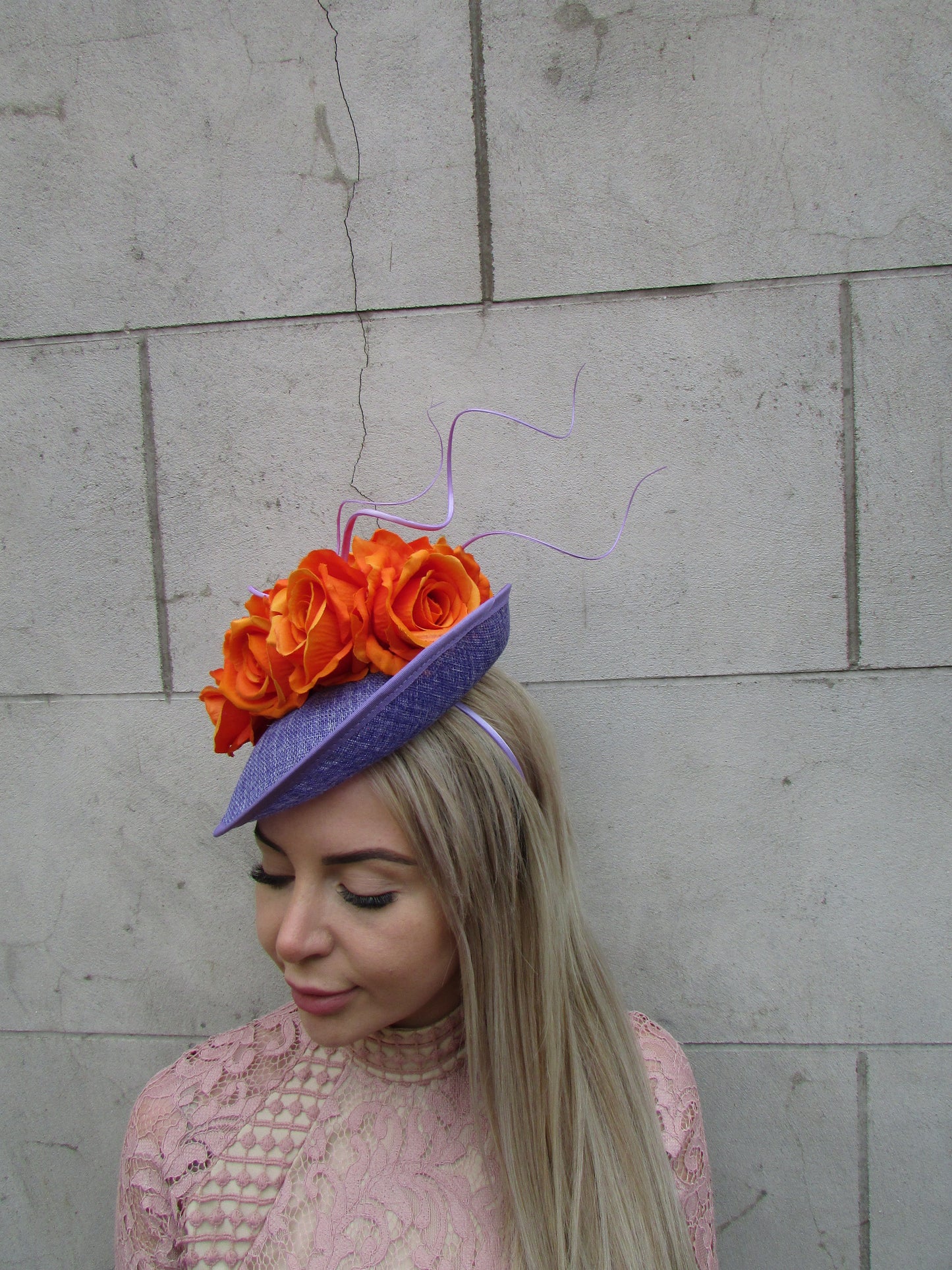 Lavender Purple & Orange Flower Hatinator