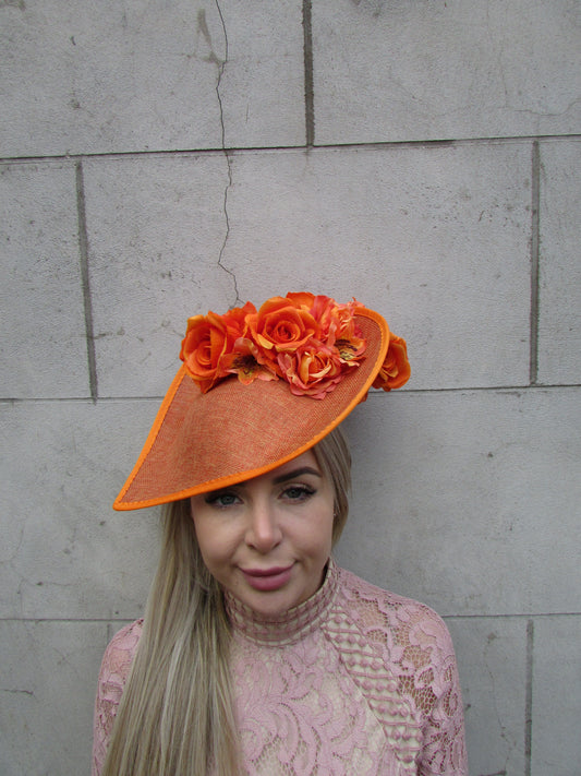 Large Burnt Orange Teardrop Floral Hat