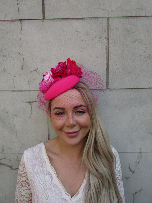 Hot & Light Pink Floral Veil Fascinator Hat