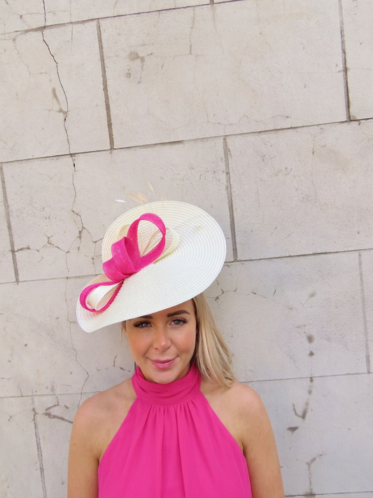 Cream & Hot Pink Large Hat