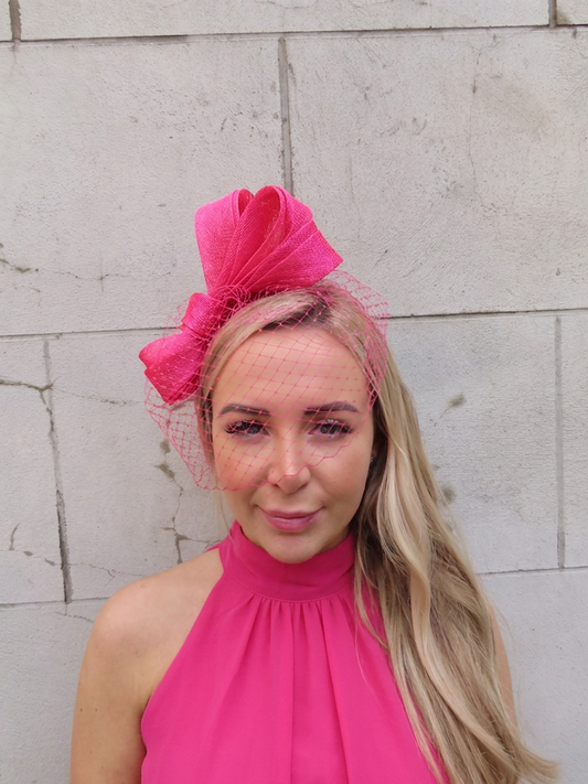 Hot Pink Birdcage Veil Fascinator Headband