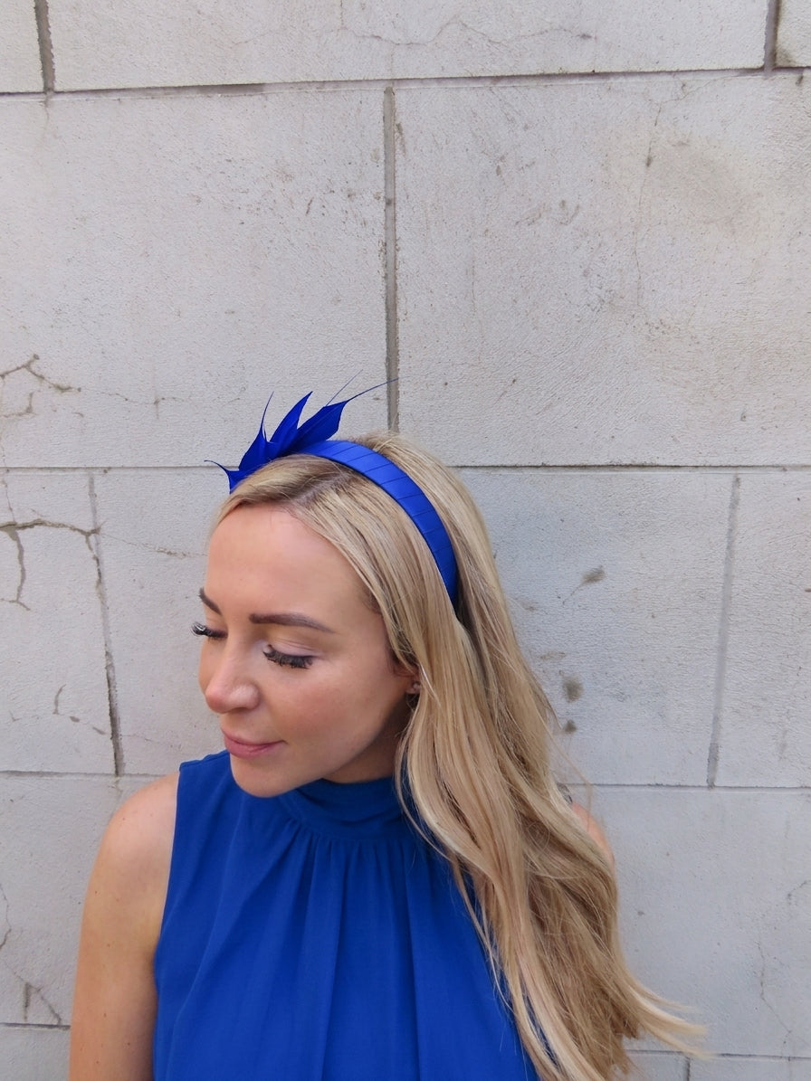 Royal Blue Feather Fascinator Races Wedding Guest Headband