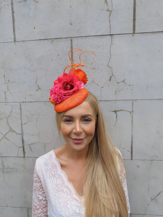 Hot Pink & Orange Floral Hat Fascinator