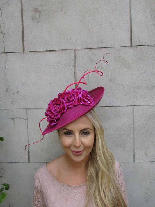 Large Magenta Rose Flower Fascinator Hat Teardrop