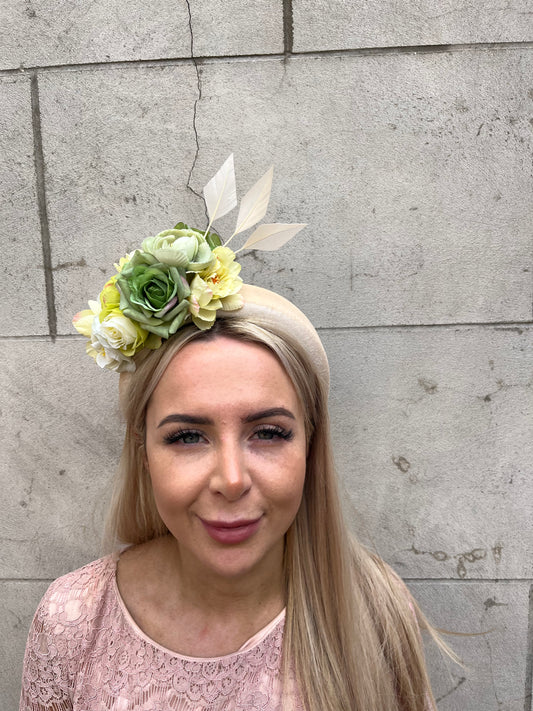Champagne & Olive Green Flower Headpiece