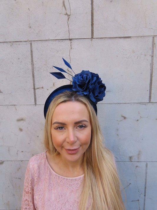 Navy Blue Rose Flower Padded Headband