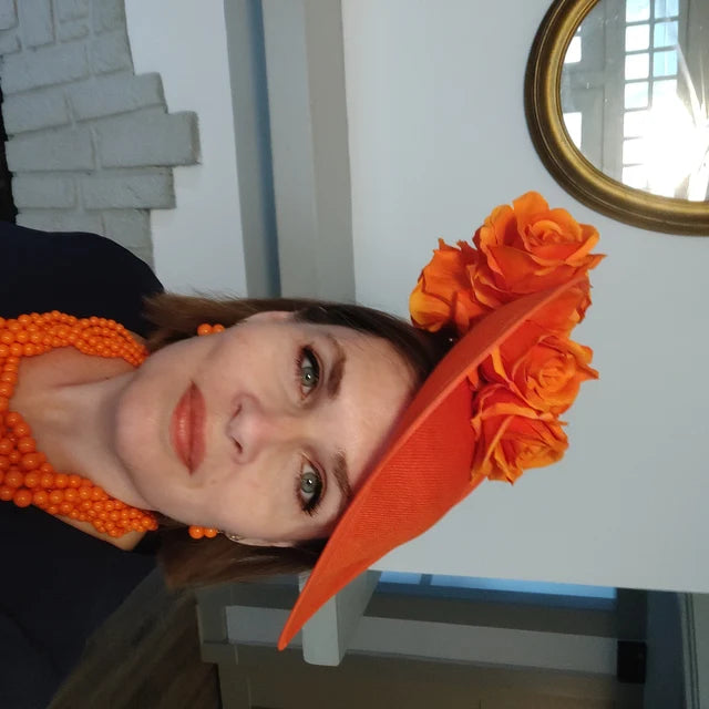 Large Burnt Orange Teardrop Fascinator Hat