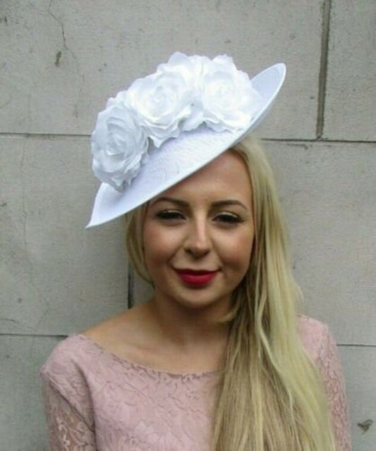 White Rose Flower Teardrop Fascinator Hat