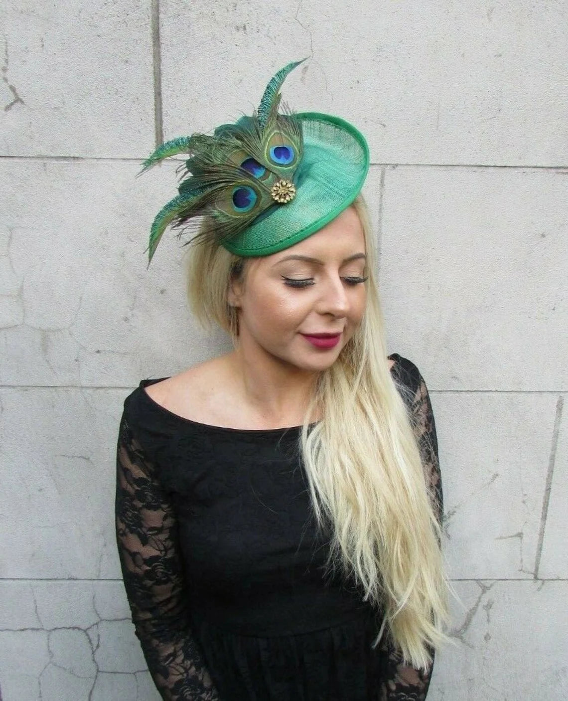 Emerald Green & Gold Peacock Hat