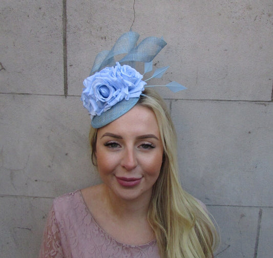 Light Blue Flower Fascinator Hat