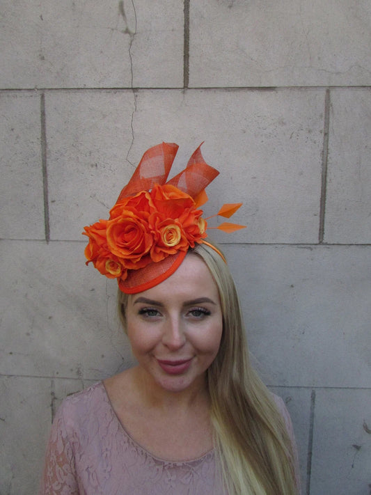 Orange Rose Sinamay Fascinator Hat