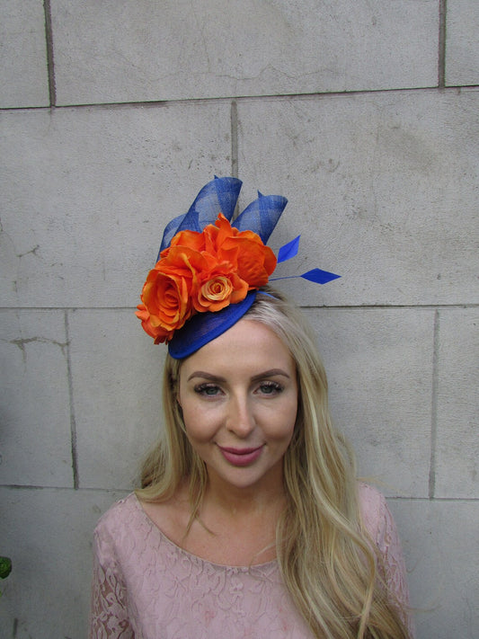 Orange & Royal Blue Floral Fascinator Hat