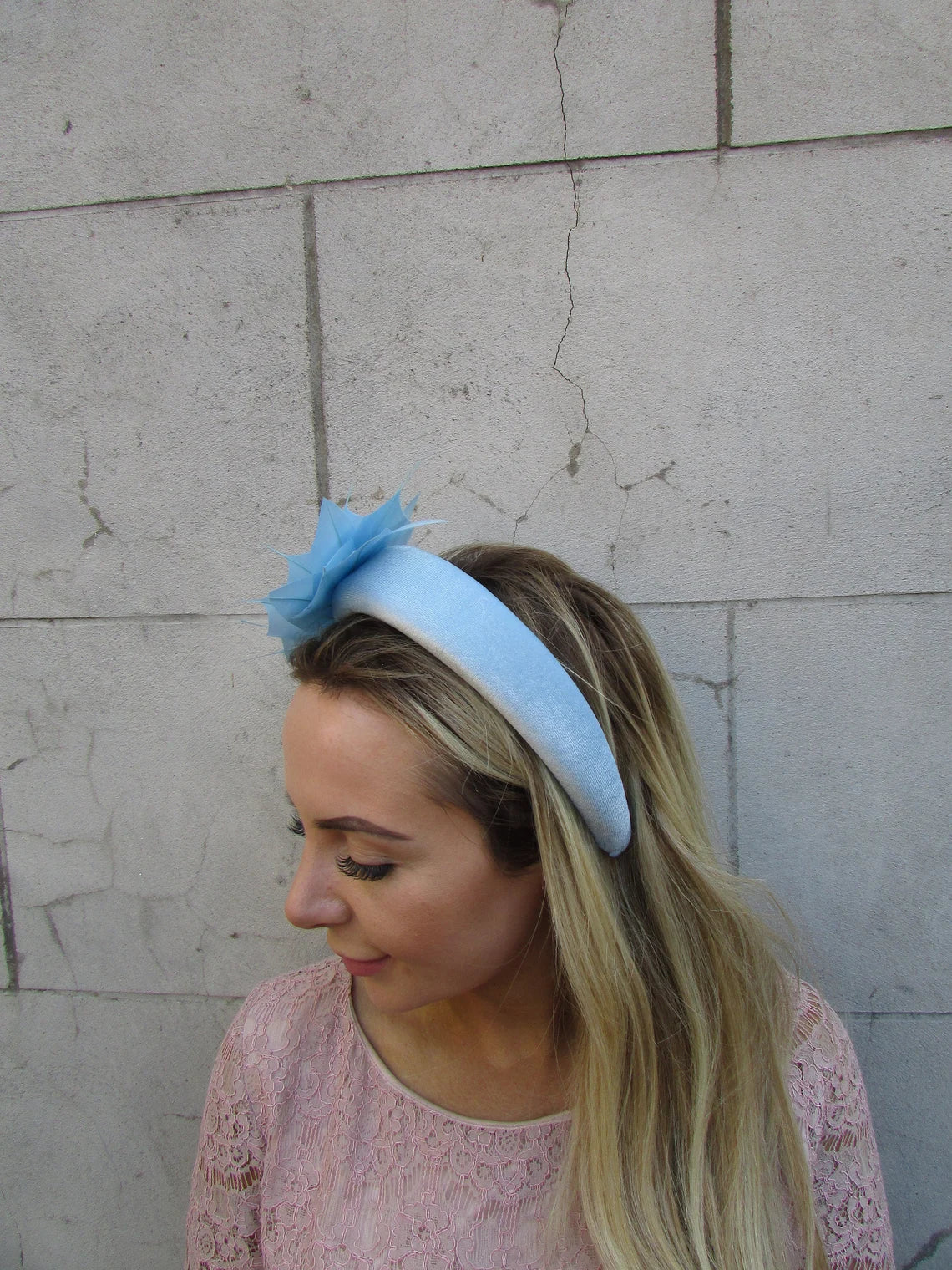 Light Blue Velvet Feather Fascinator