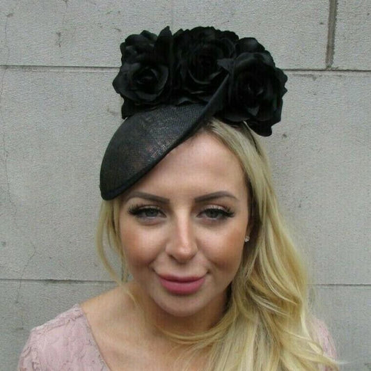 Black Rose Flower Disc Hat