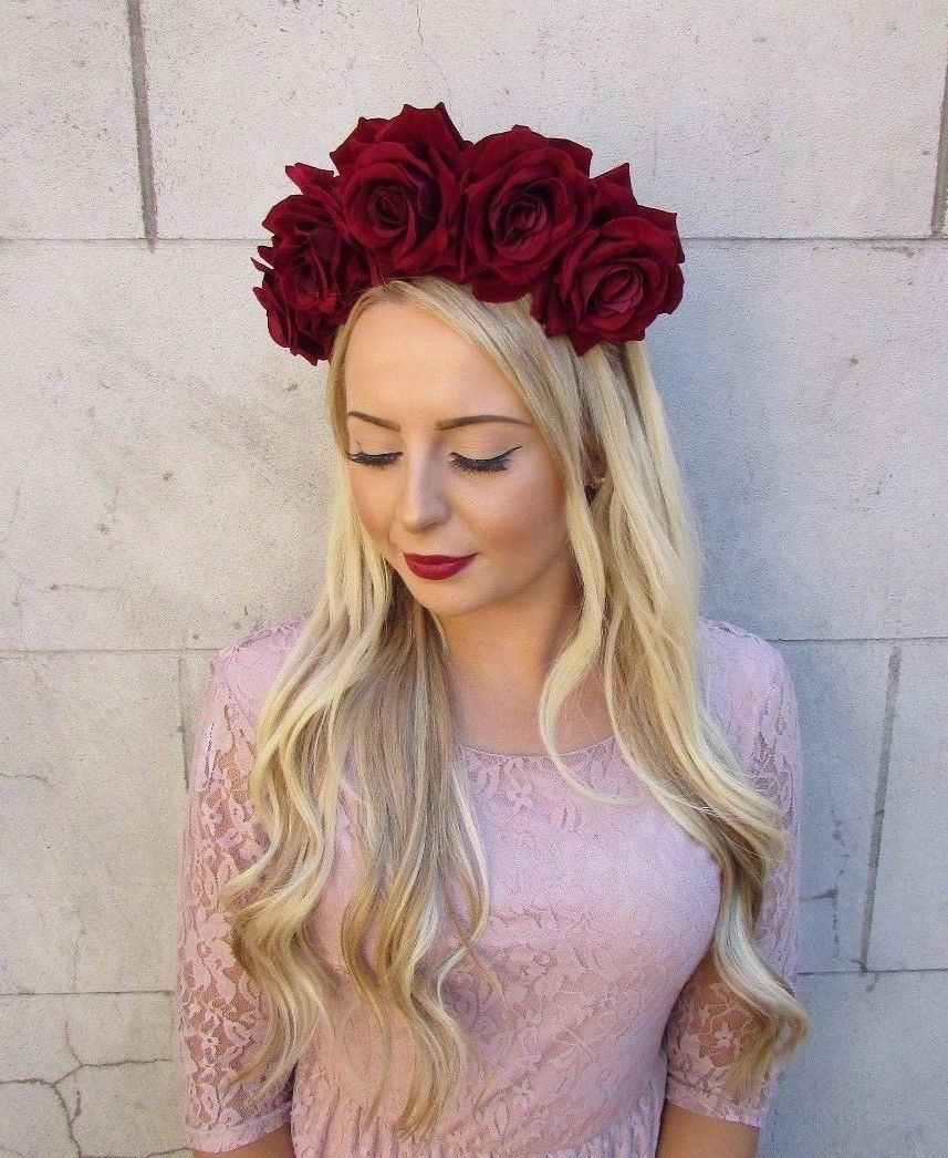 Large Burgundy Rose Flower Headpiece
