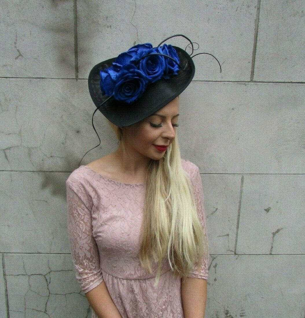 Royal Blue & Black Flower Teardrop Hat 7235