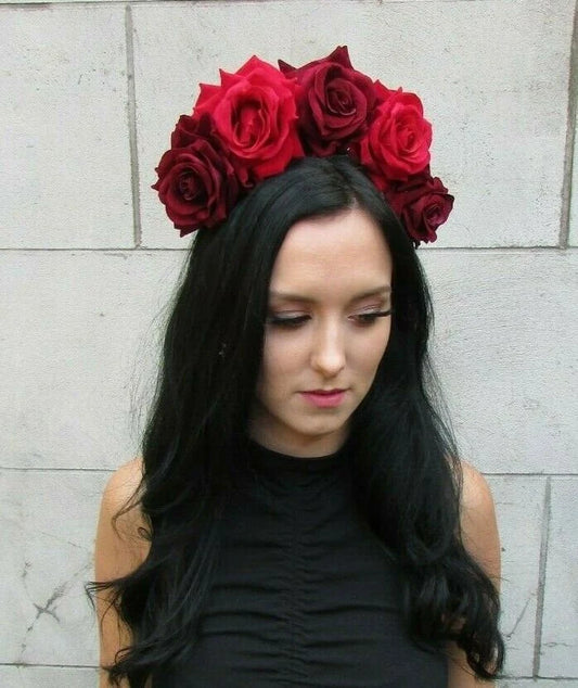 Burgundy & Red Rose Flower Headband