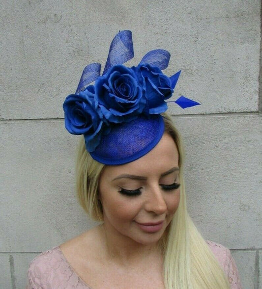 Royal Blue Rose Hat Fascinator u1z78
