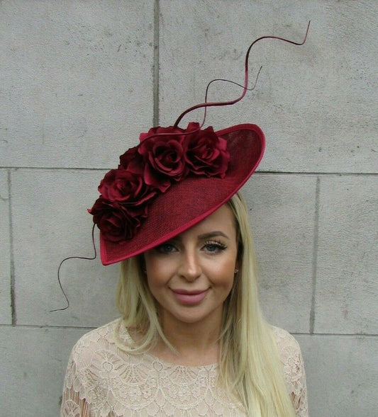 Large Burgundy Teardrop Fascinator Hat OR-02