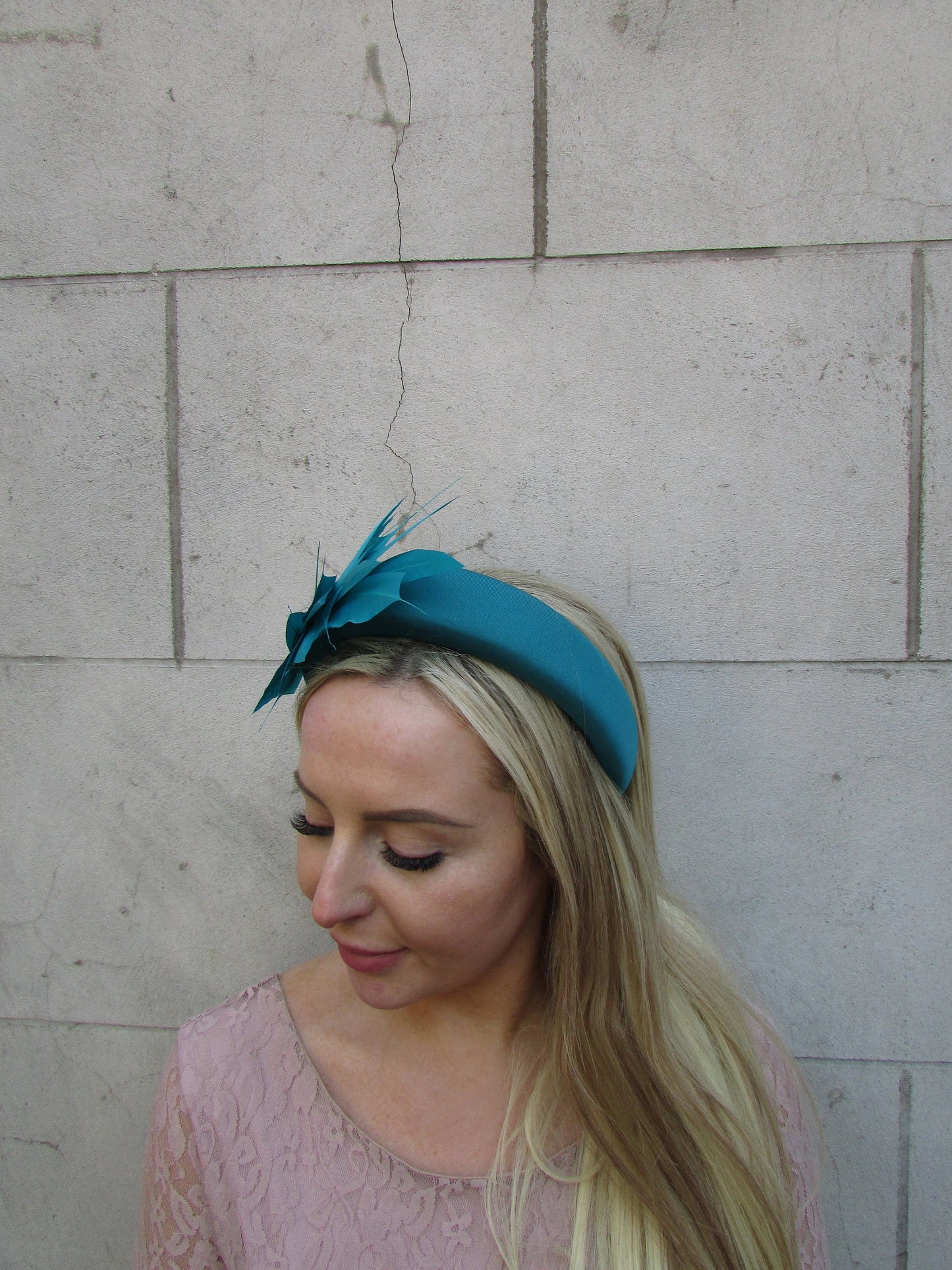 Lagoon Teal Turquoise Feather Padded Headband