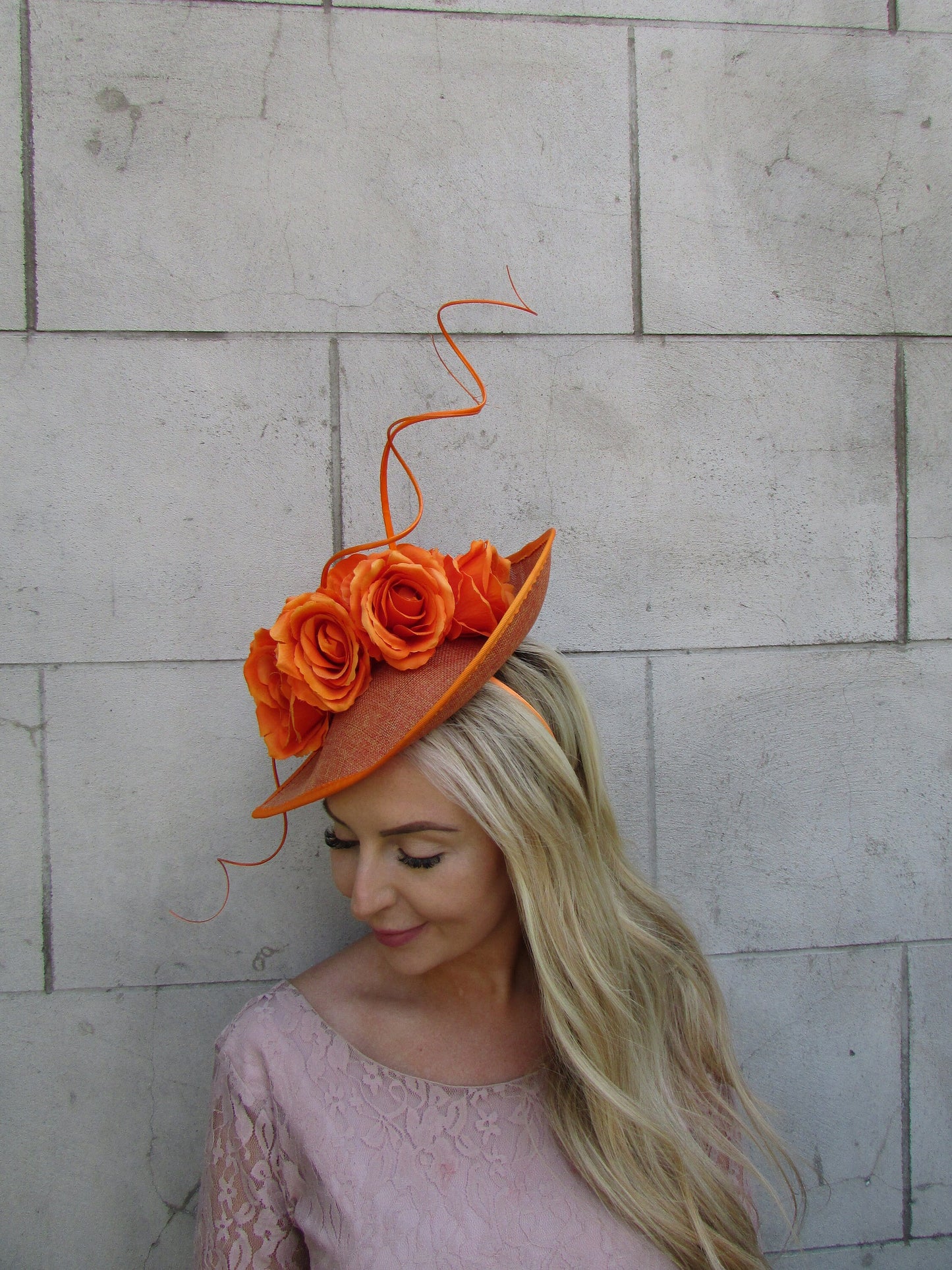 Large Burnt Orange Rose Flower Fascinator Hat