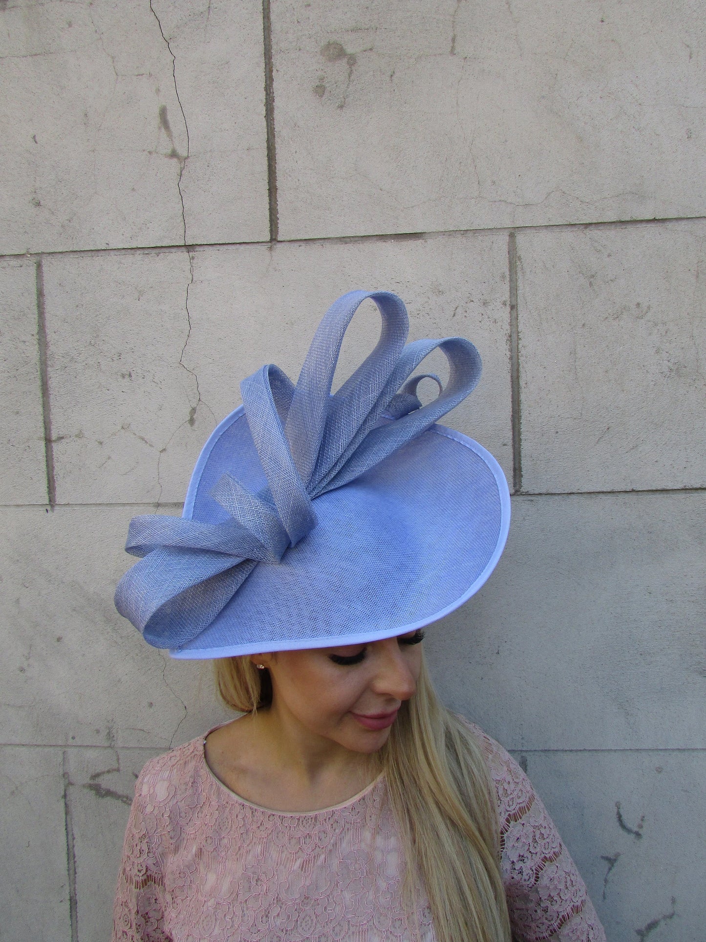 Large Light Cornflower Blue Teardrop Hat c1n