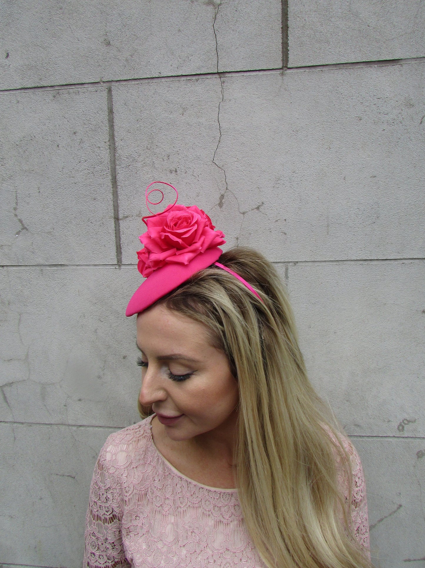 Hot Pink Rose Flower Fascinator Hat