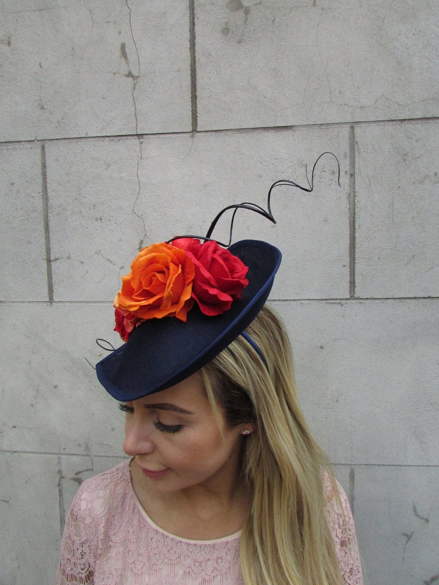 Large Navy Blue Red & Orange Floral Teardrop Hatinator