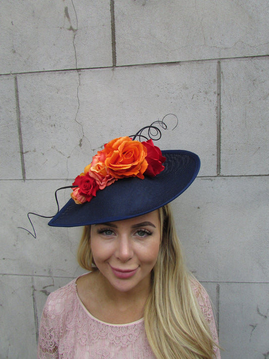 Large Navy Blue Red & Orange Floral Teardrop Hatinator