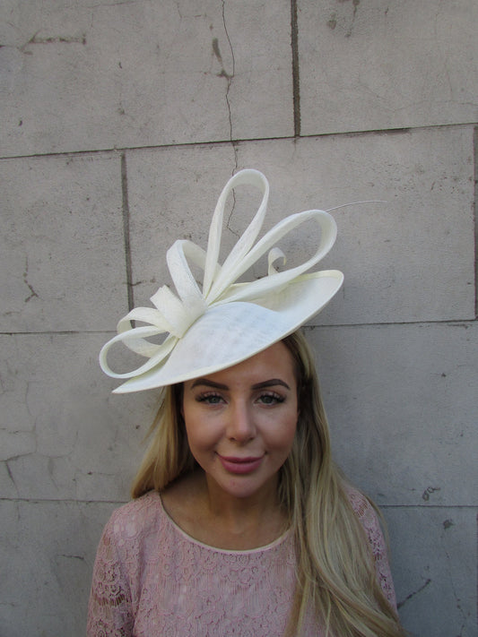 Large Cream Teardrop Fascinator Hat