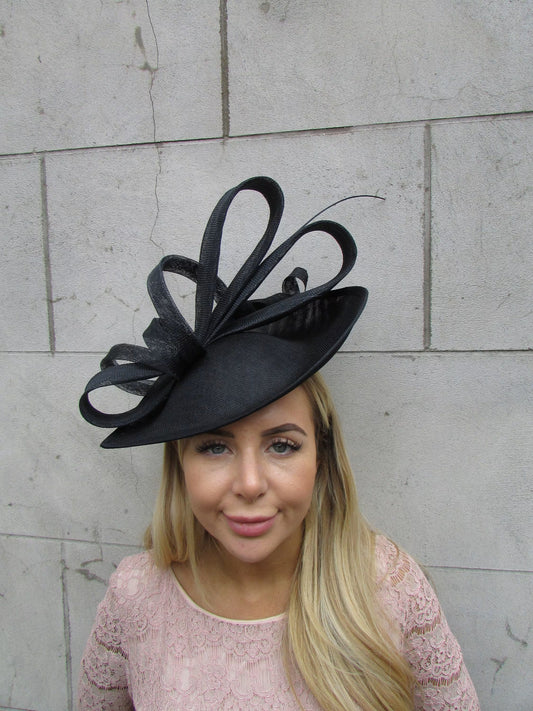 Large Black Feather Fascinator Hat Teardrop