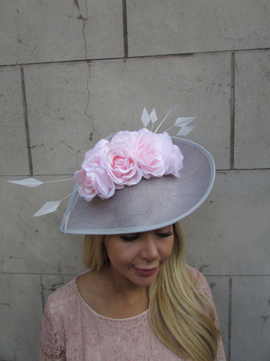 Grey & Pale Pink Teardrop Fascinator Hat