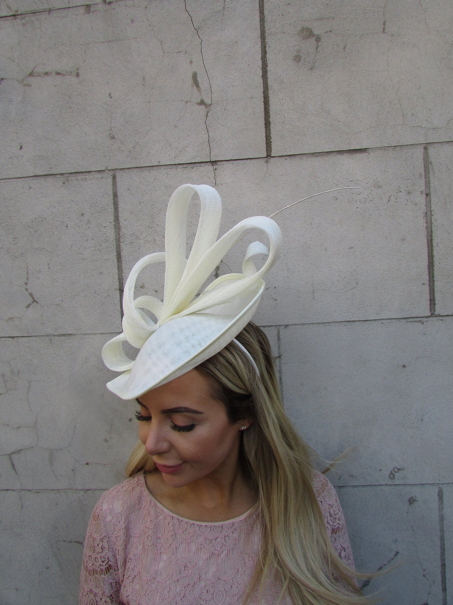 Large Cream Teardrop Fascinator Hat