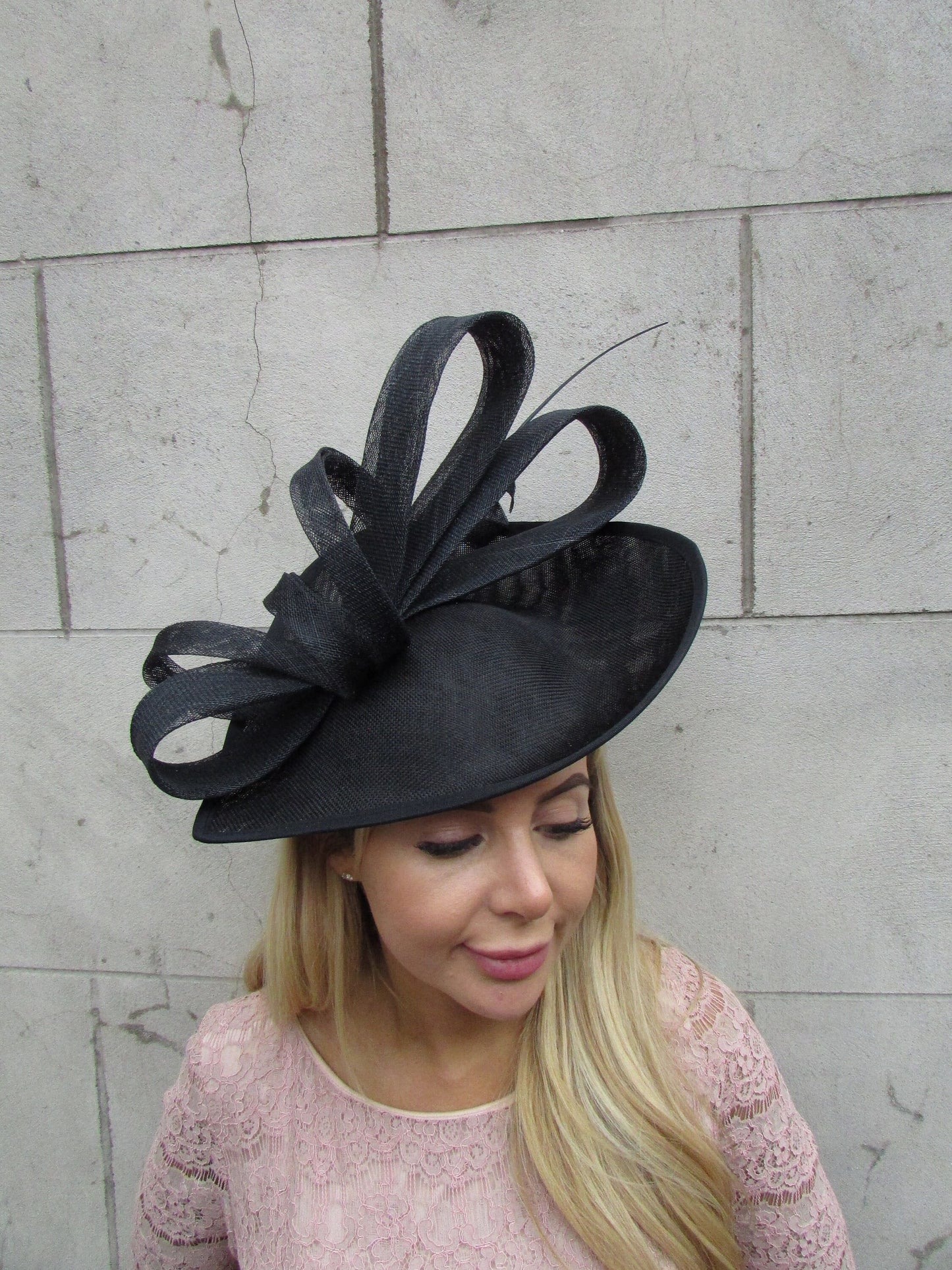 Large Black Feather Fascinator Hat Teardrop