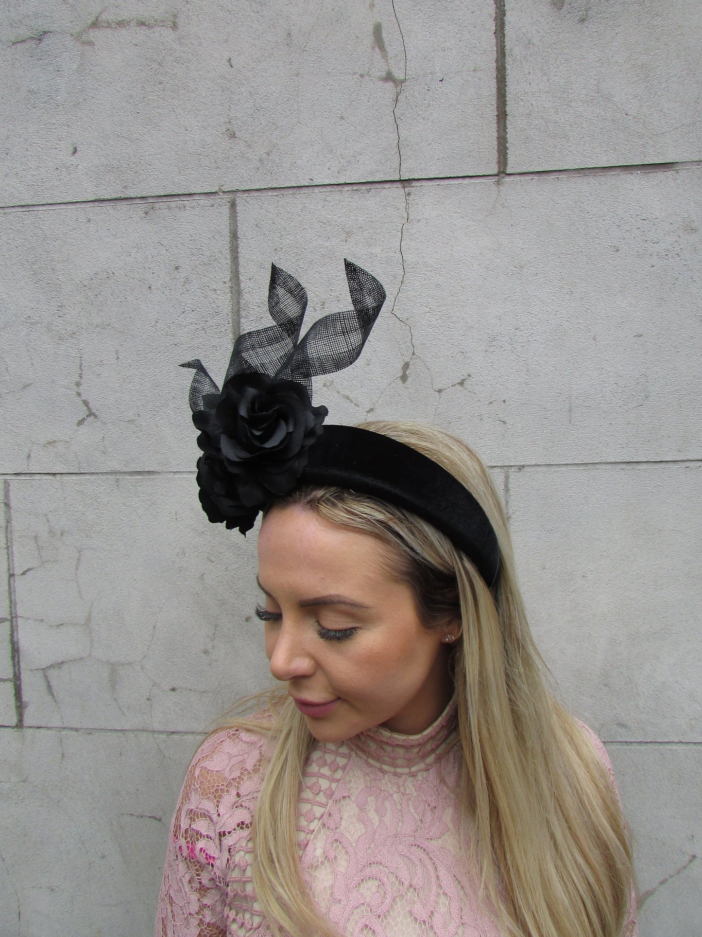Black Statement Rose Headpiece
