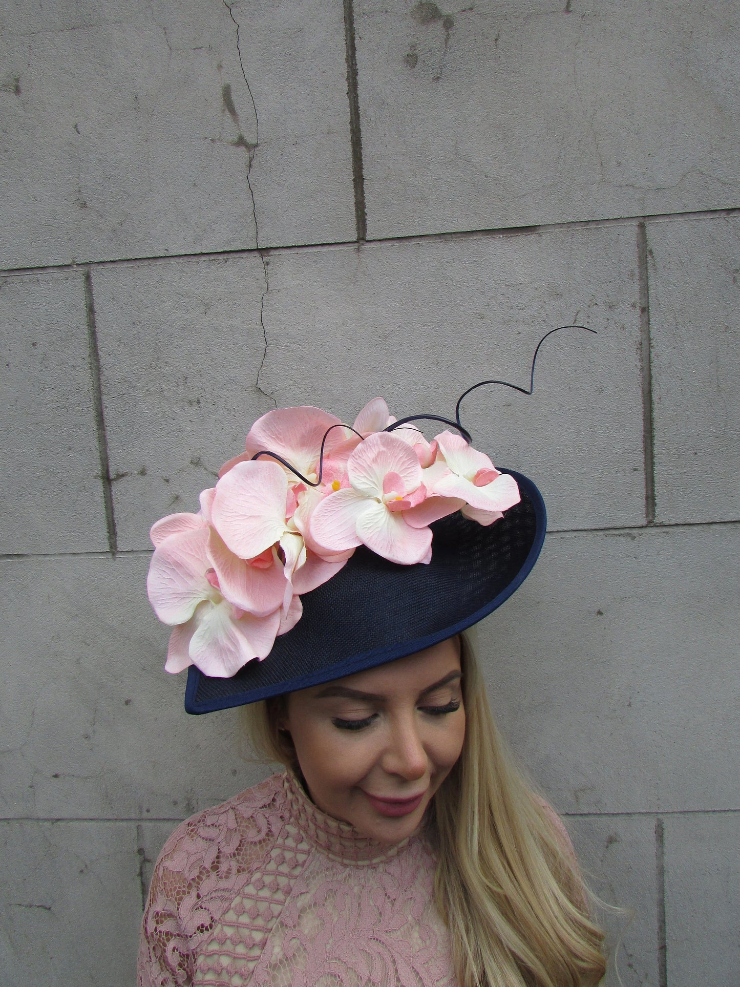 Navy Blue & Peach Pink Orchid Hatinator