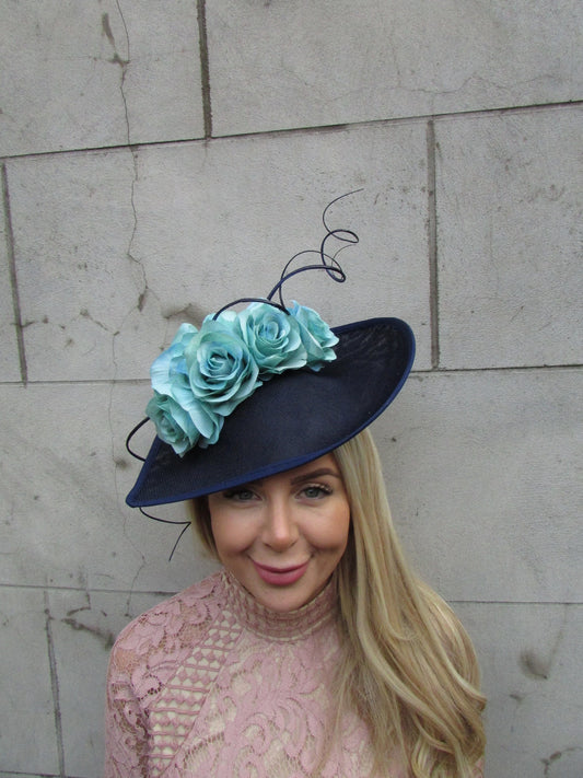 Navy Blue & Turquoise Rose Teardrop