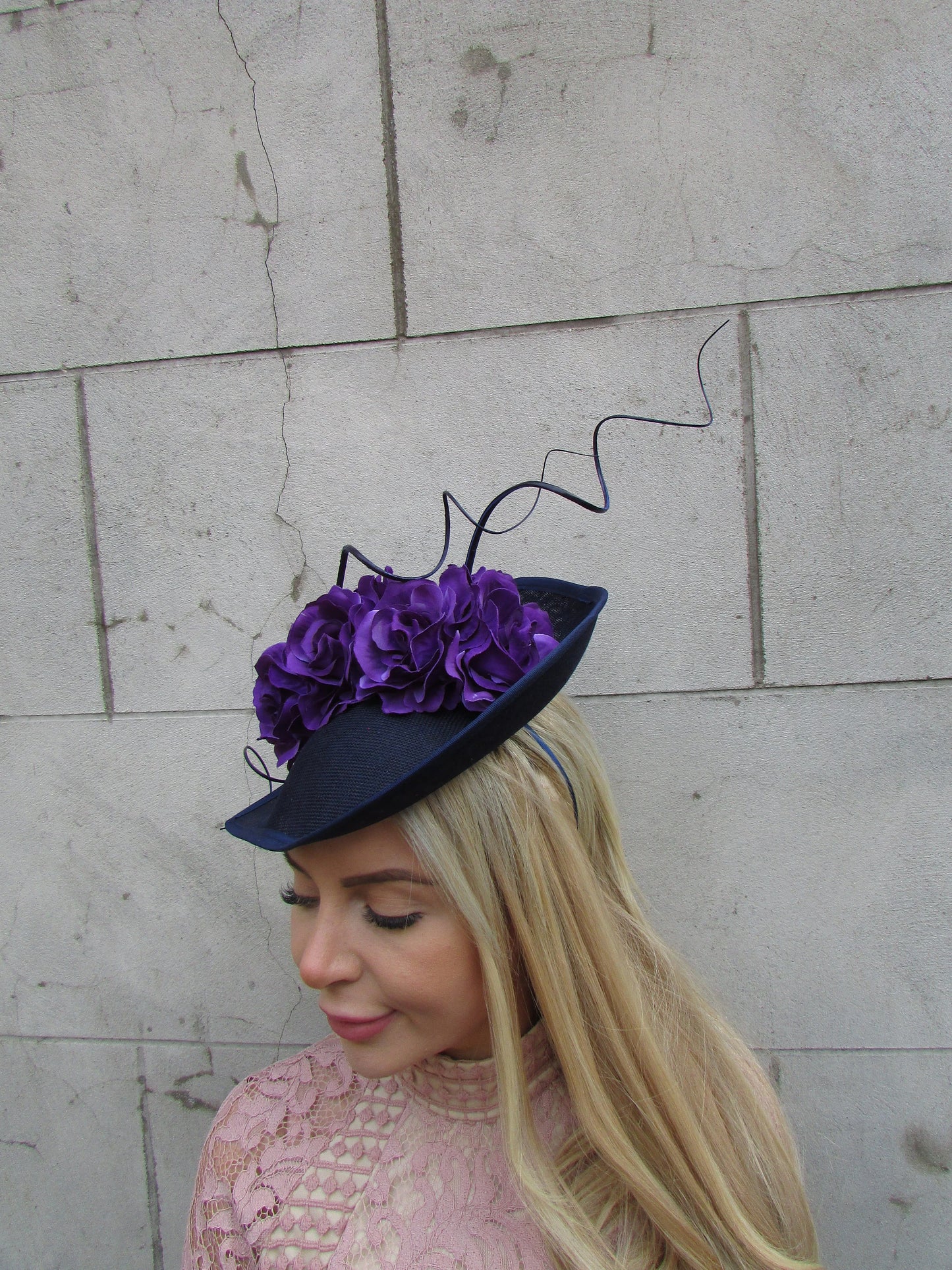 Large Navy Blue & Purple Floral Teardrop Hatinator