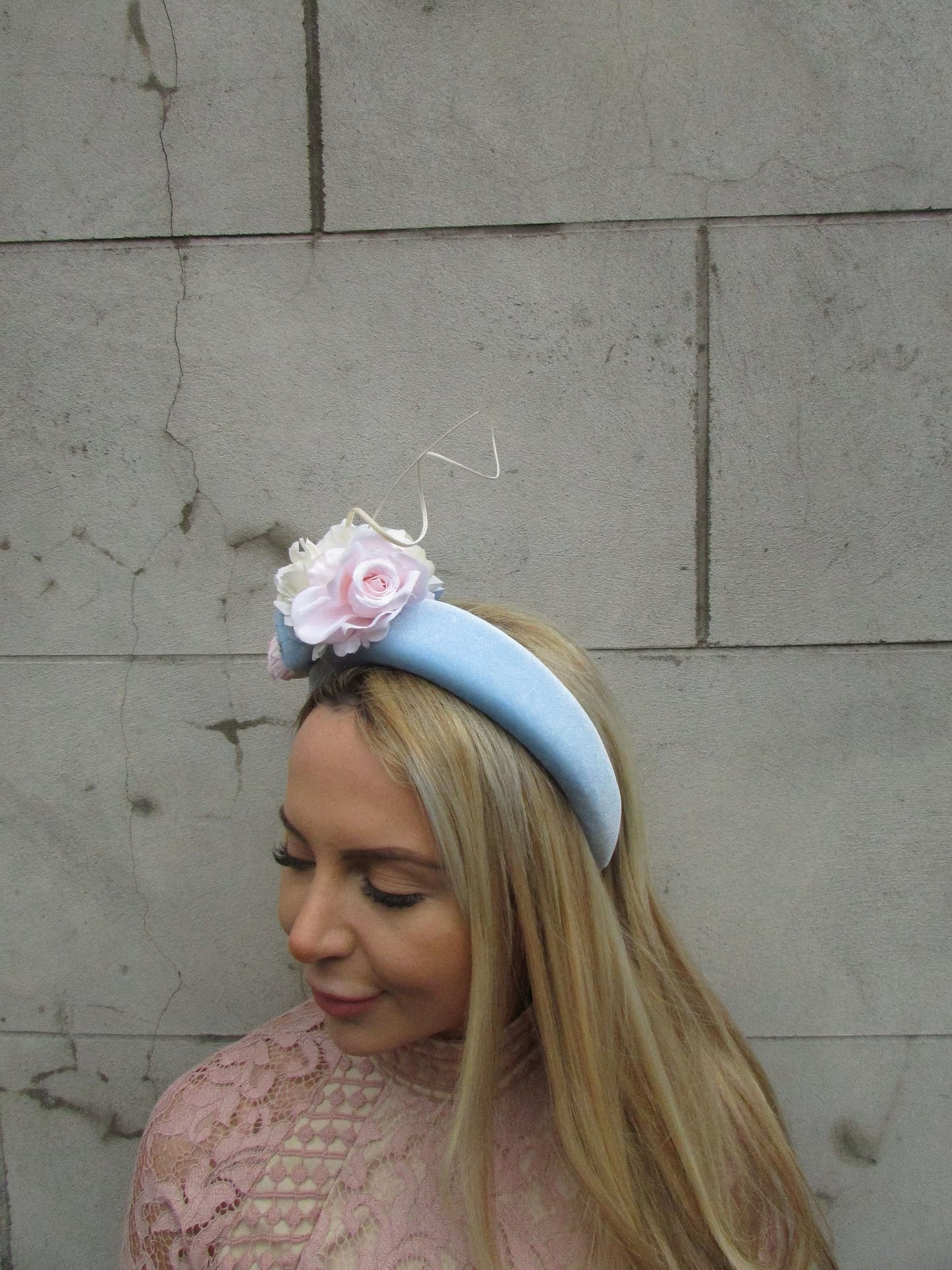 Light Blue Cream & Blush Flower Fascinator