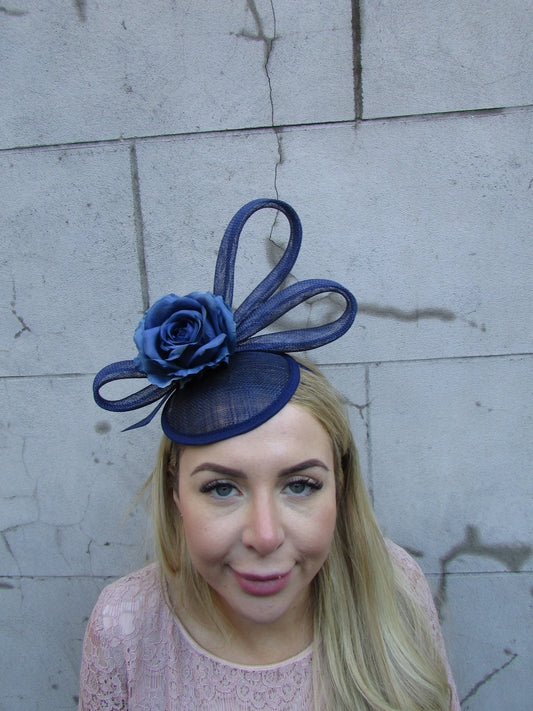 Navy Blue Rose Flower Hat Fascinator