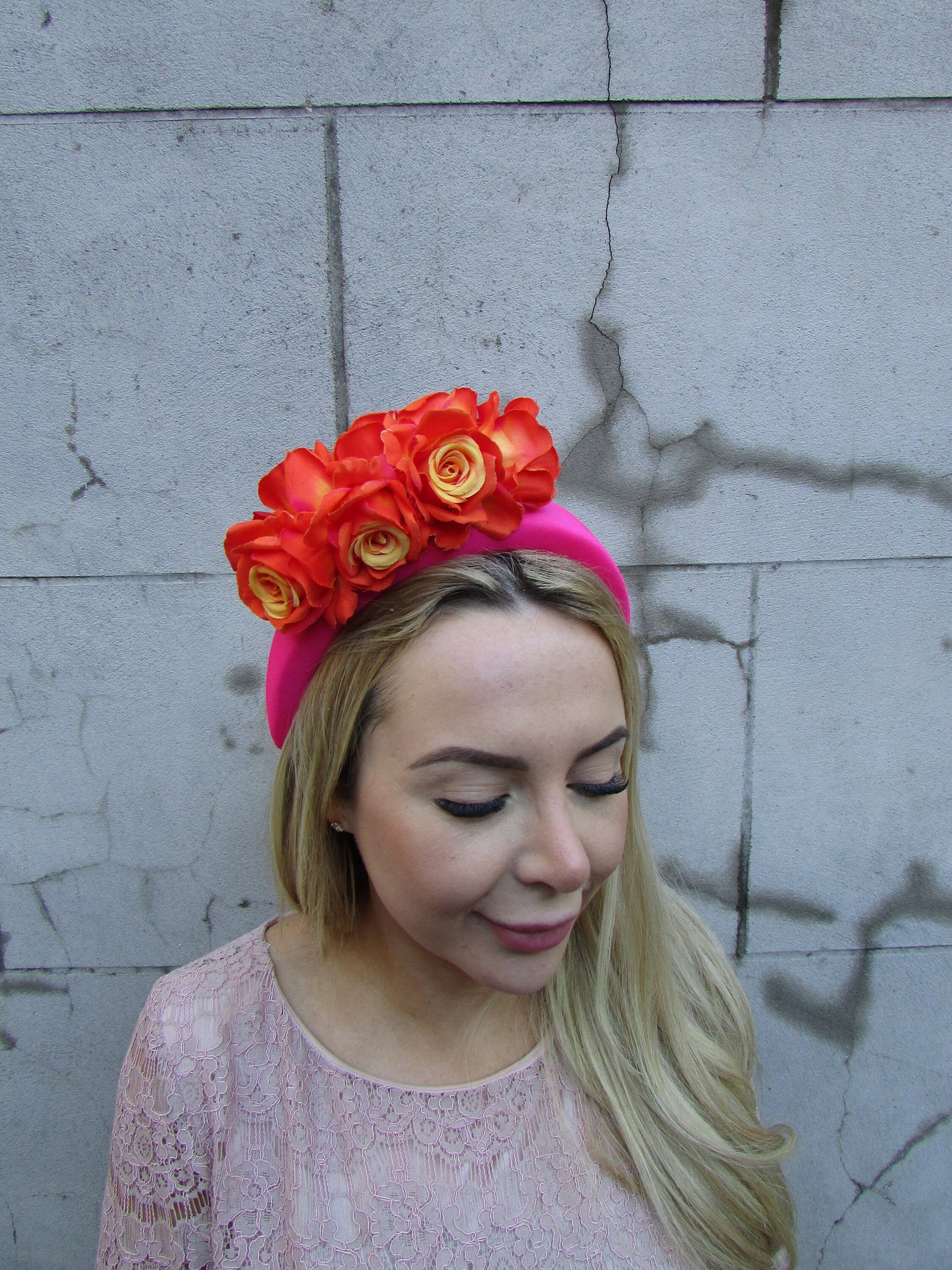 Hot Pink & Orange Flower Headpiece