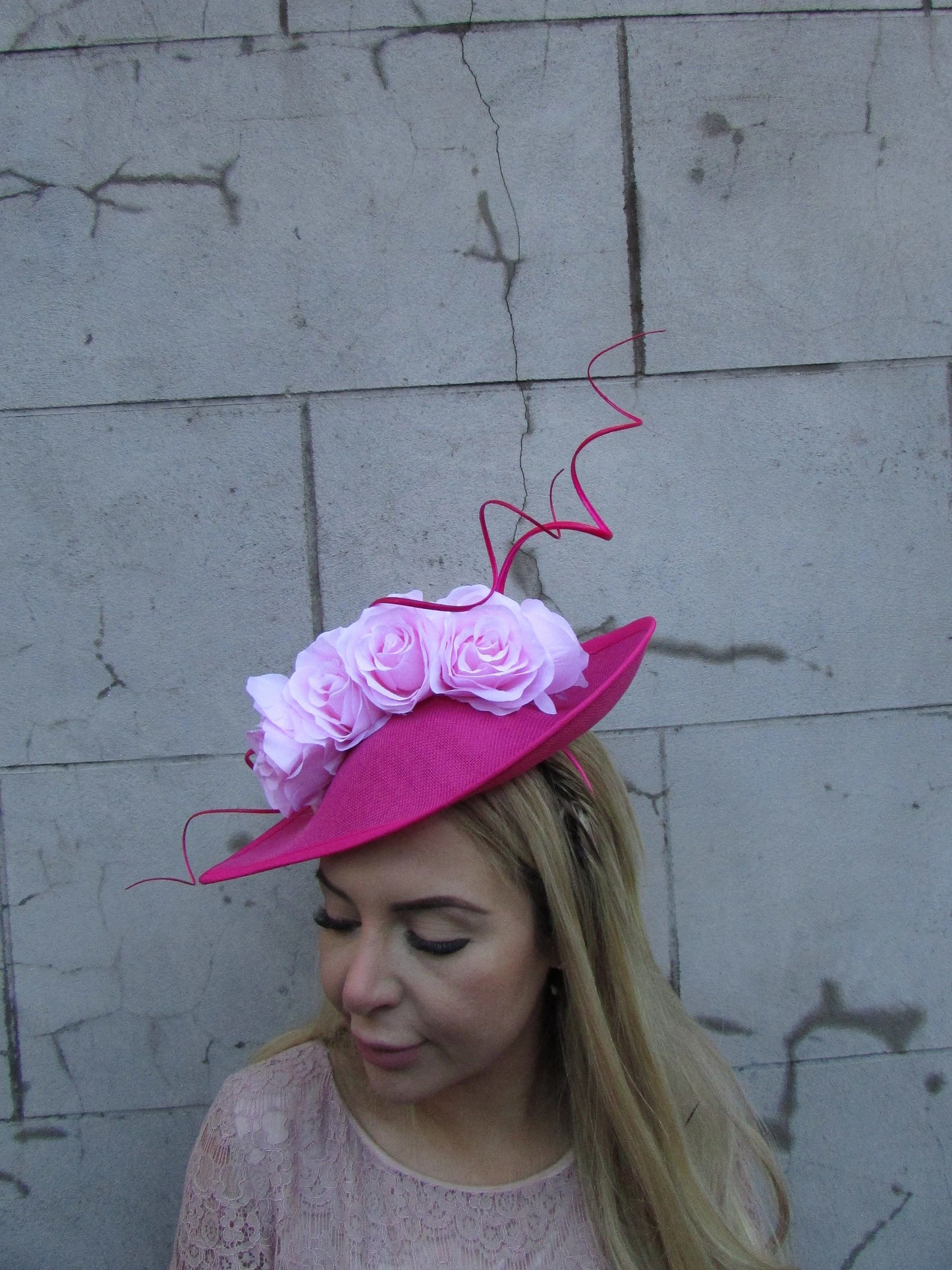 Large Light & Hot Pink Rose Teardrop Hat