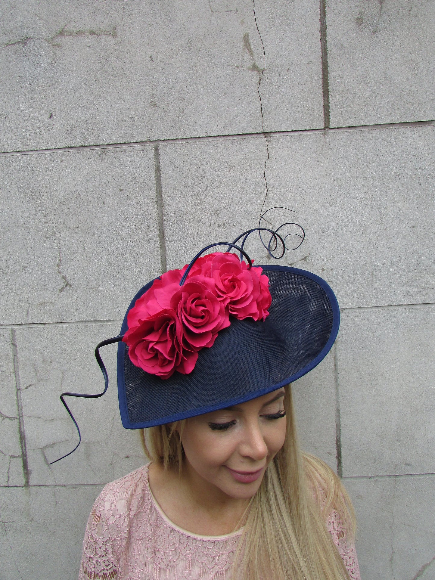 Large Navy Blue & Fuchsia Pink Floral Teardrop Hatinator