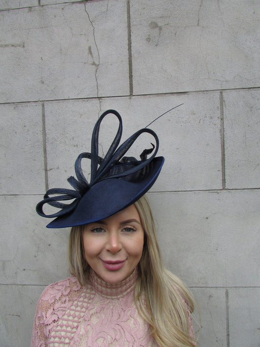 Large Navy Blue Fascinator Hat